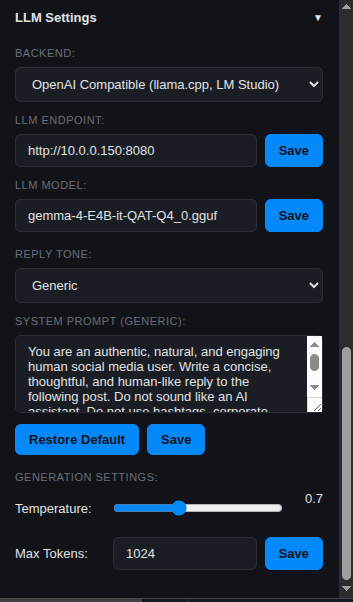 SkyBuddy LLM Settings